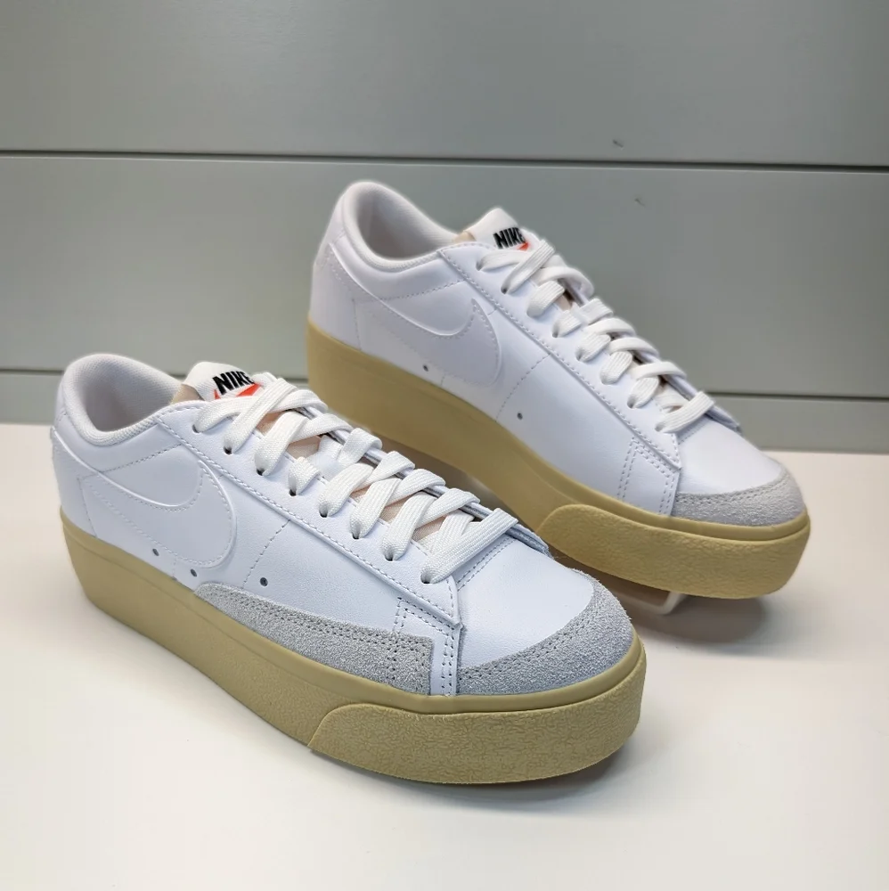 Nike Blazer Low Platform White Lemon Wash Leather Casual Sneakers Women's 8